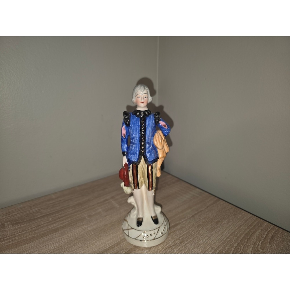 Vintage Occupied Japan Colonial Gentleman Figurine Blue Coat Ceramic Statue